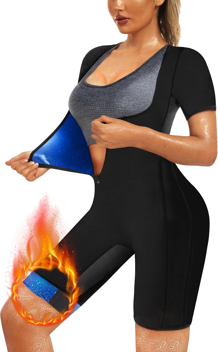 Women Sauna Suit Sweat Shirt Slimming Vest Hot Top Jumpsuit Shapewear,Armpit and