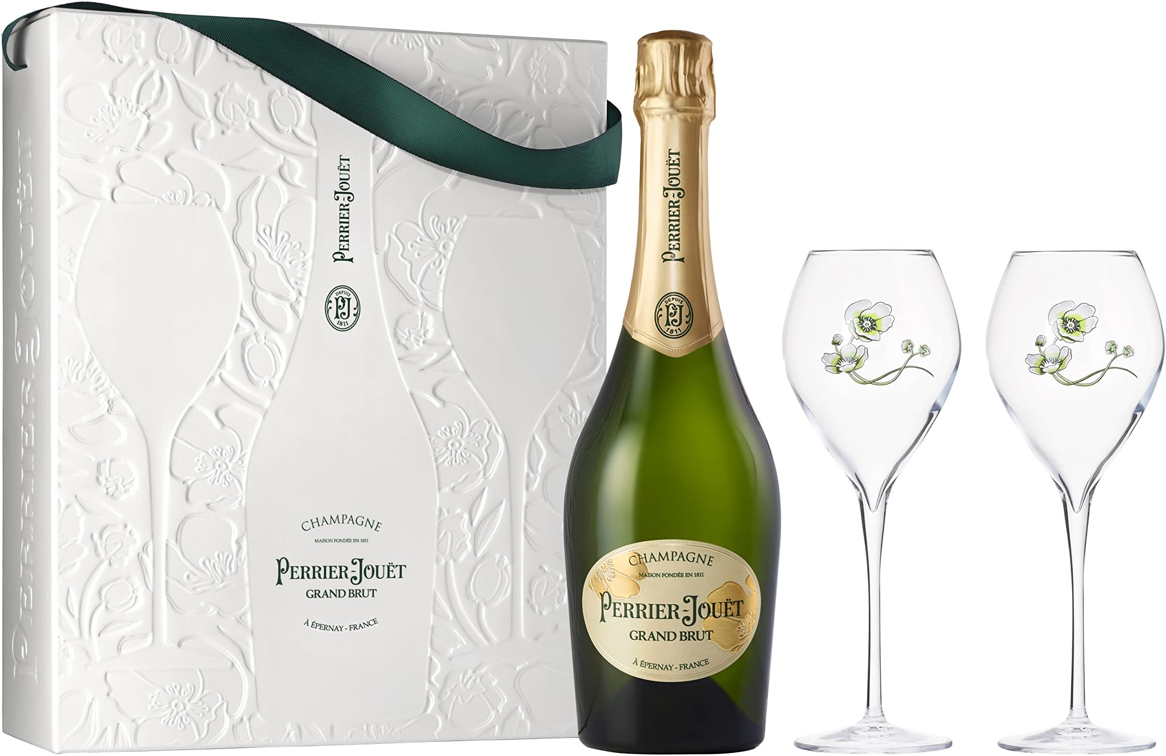 Perrier-Jouët Grand Brut Champagne, 75 cl with 2 flutes