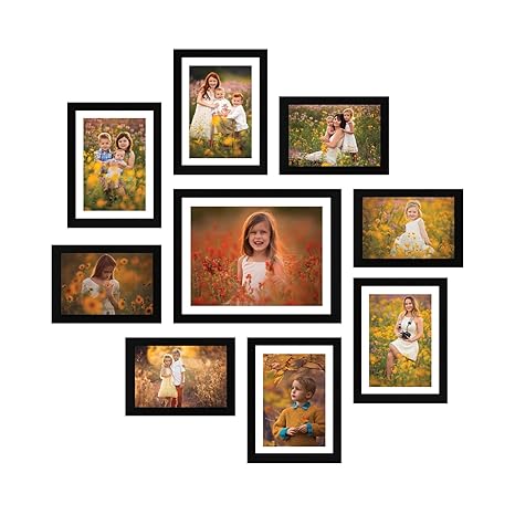 Amazon Brand - Solimo Collage Set of 9 Photo Frames ( 5 X 7 Inch - 4, 6 X 8 Inch - 4 & 8 X 10 Inch - 1) , Black