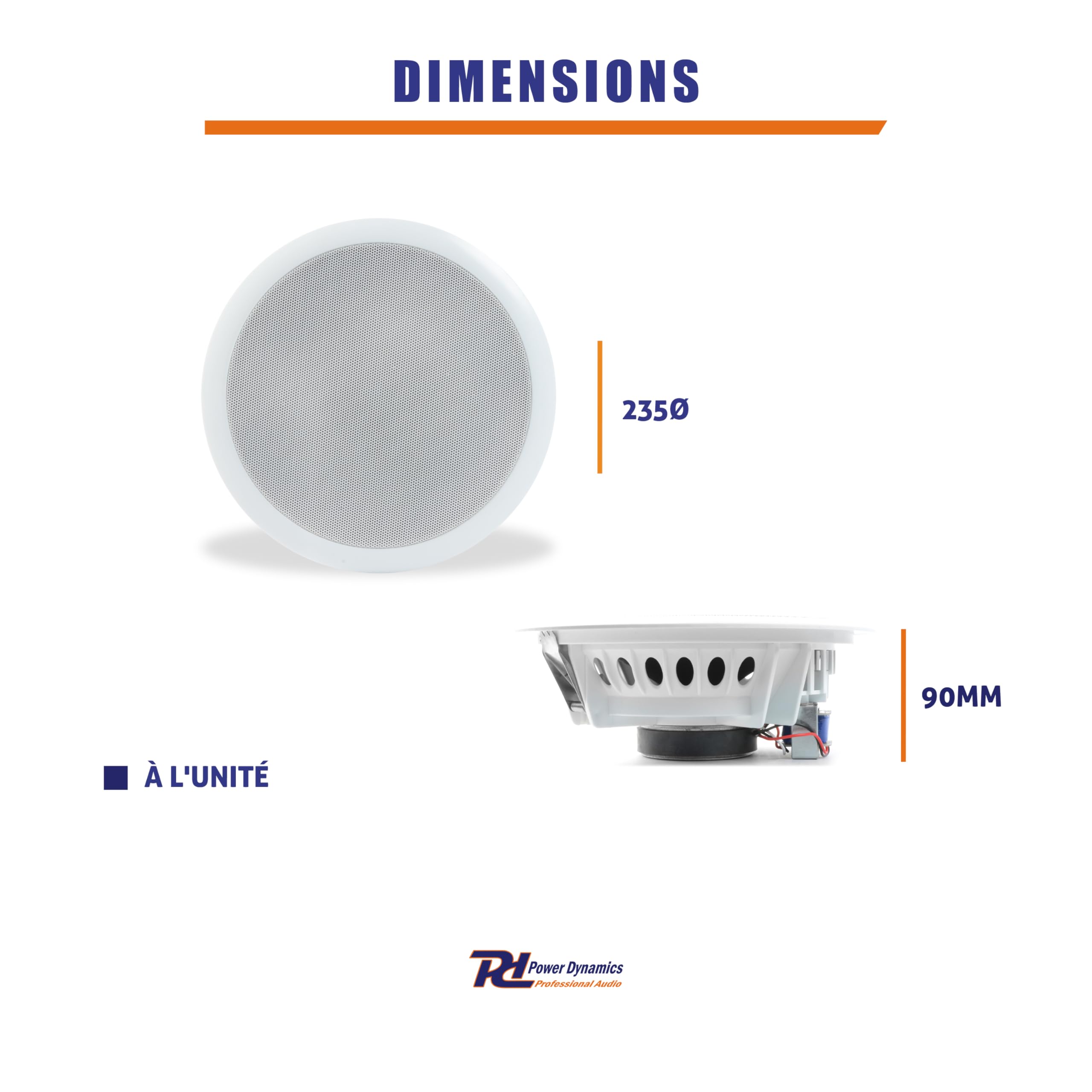 Power Dynamics CSPB8 Haut-Parleur de Plafond 100V 15W, Enceinte Encastrable 8", Audio Commercial Haute Qualité, Installation Simple, Idéal Restaurants, Magasins, Espaces Publics