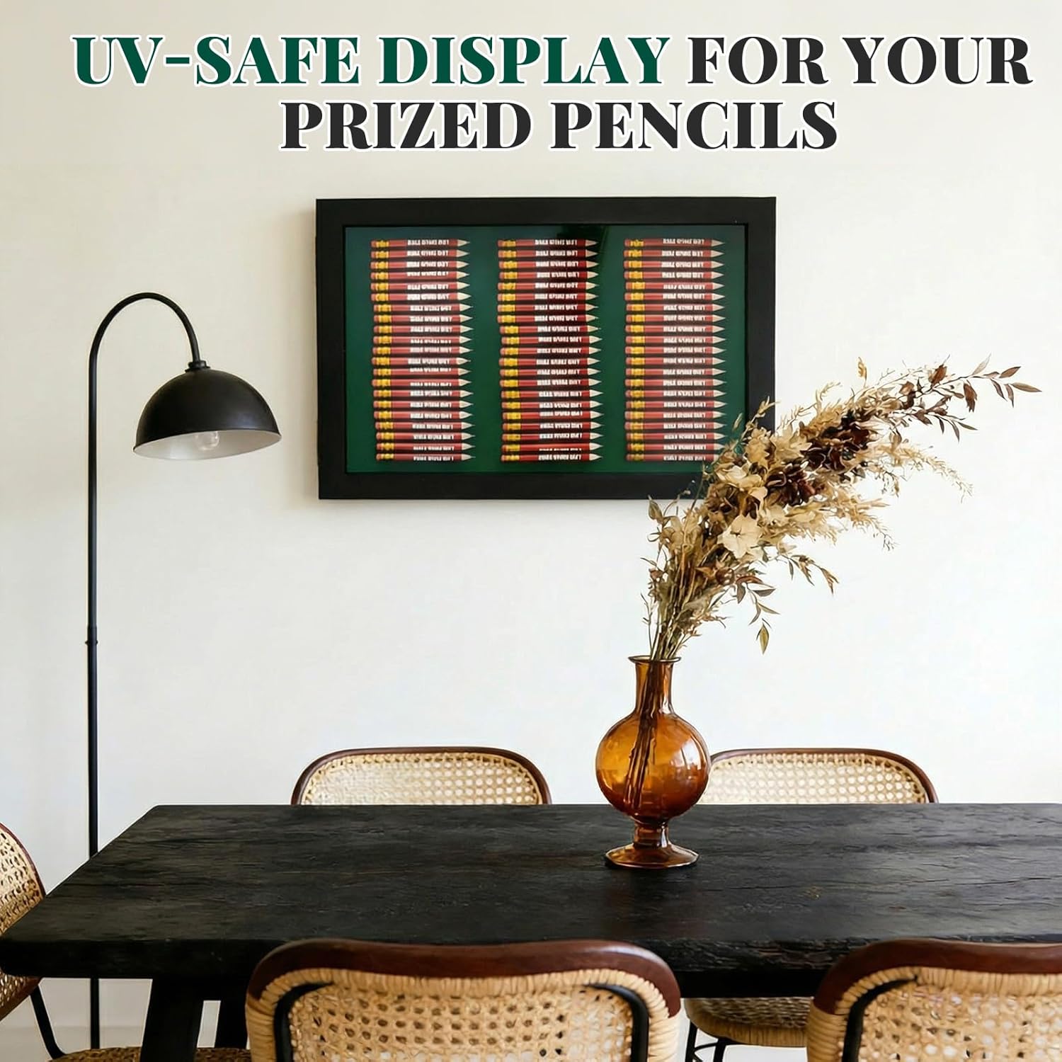 Golf Pencil Display Case with Built-in 3D-Printed Pen Holder, Holds 63 Round or Hexagonal Pencils, Wall Mount Display Case for Golf Tees, Home Office Decor, Father Dad Grandpa Birthday Sports Gifts