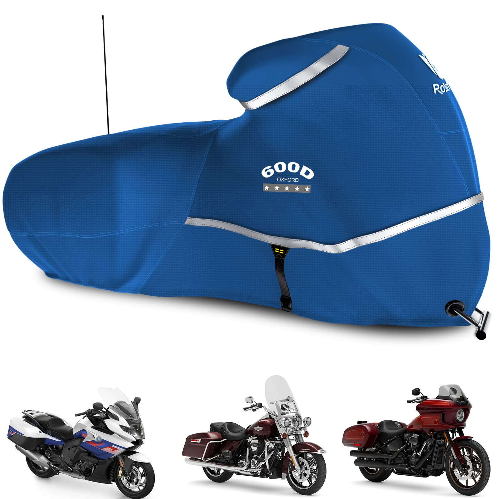 Motorcycle Cover with Side Box Heavy Duty 600D Waterproof for Touring Models Harley Davidson Road King,Road Glide,Street Glide, Electra Glide,Low Rider-ST Indoor &amp; Outdoor Storage Blue