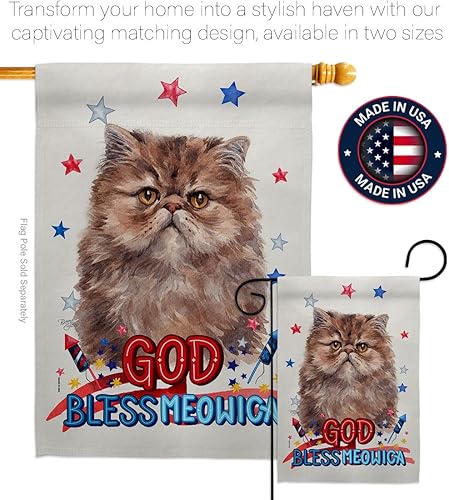 Miniatura 4 de Breeze Decor Juego de bandera patriótica persa de pelo largo para jardín, pasador de madera, gato, gatito, maullido de pata mimada, mascota,