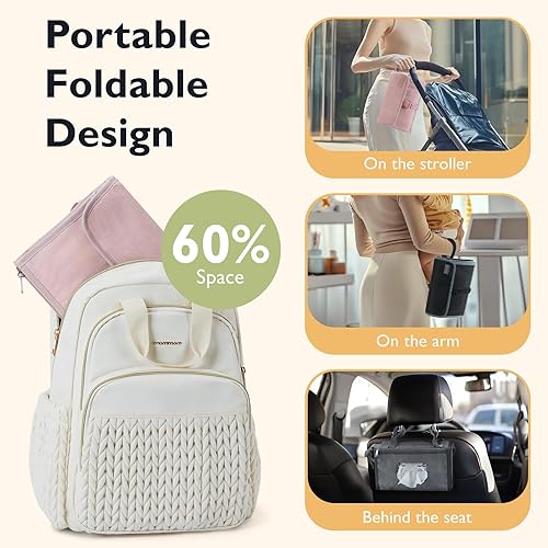 Miniatura 15 de mommore Cambiador portátil para bebé recién nacido, resistente al agua, cambiador de pañales de viaje desmontable con bolsillos para toallitas