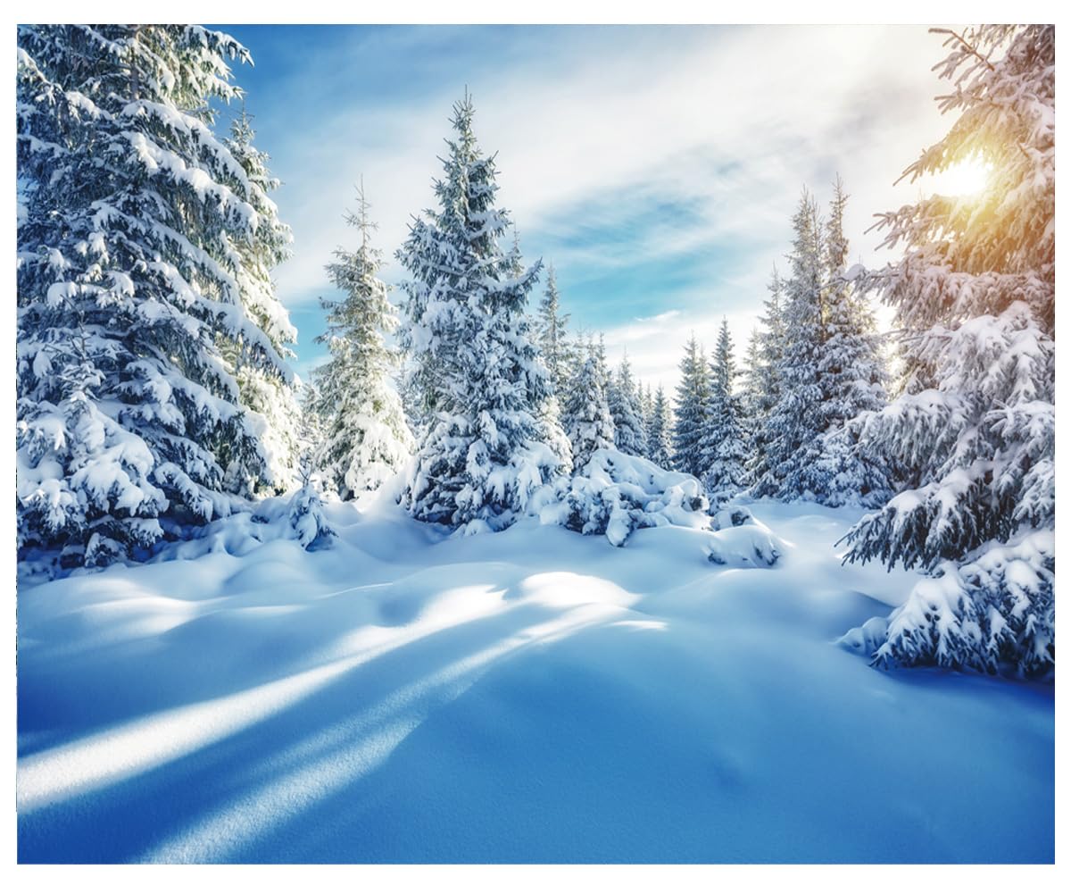 DHXXSC 10X8FT Winter Snow Forest Backdrop Wintry Cedar Forest Scene Alps Photography Backdrop for Christmas New Year Party Decorations Winter