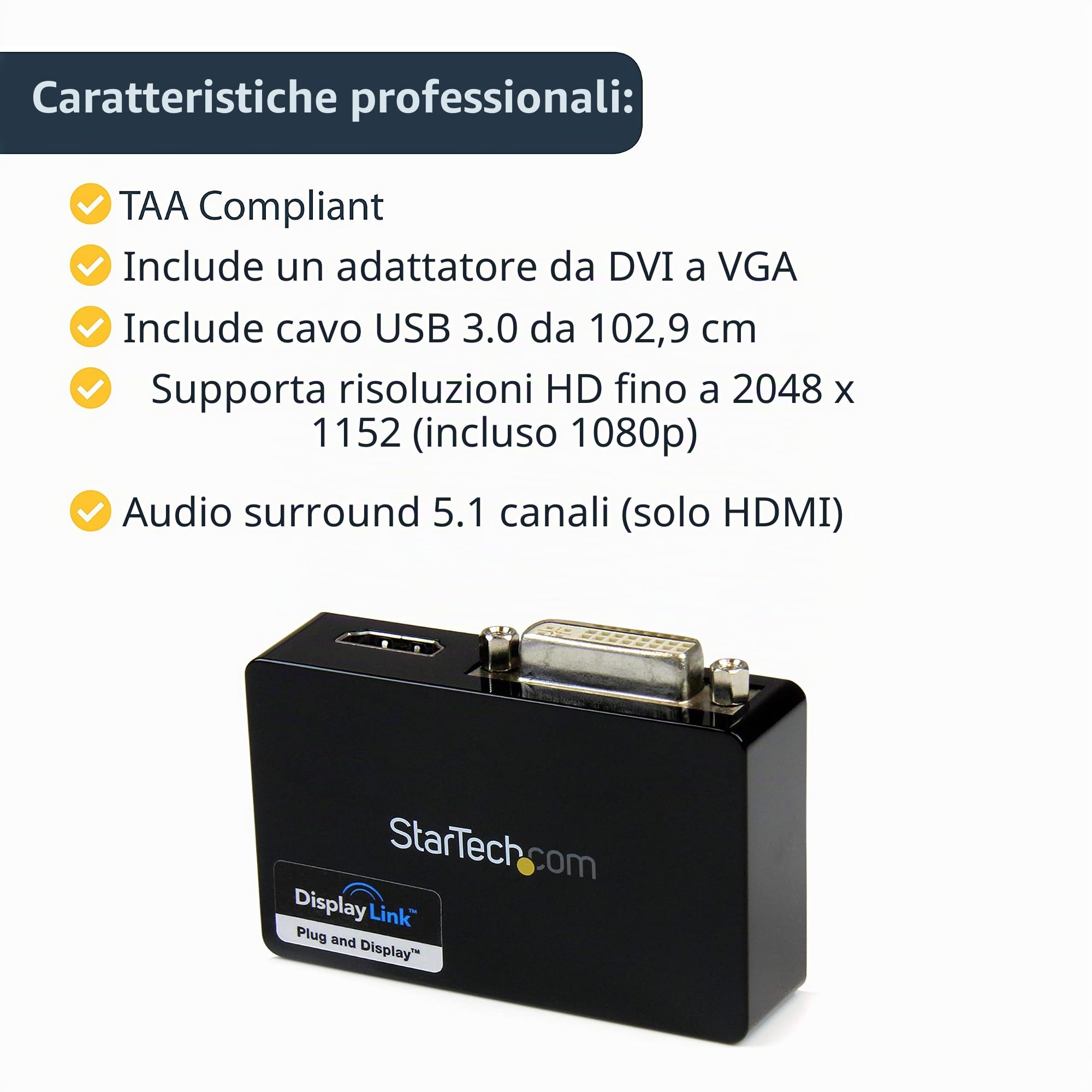 StarTech.com Adaptador de Vídeo Externo USB 3.0 a HDMI y DVI - Tarjeta Gráfica Externa Cable Dual Head - 2048x1152 | Convertitore Doppio Display, Ideale per Estendere il Desktop