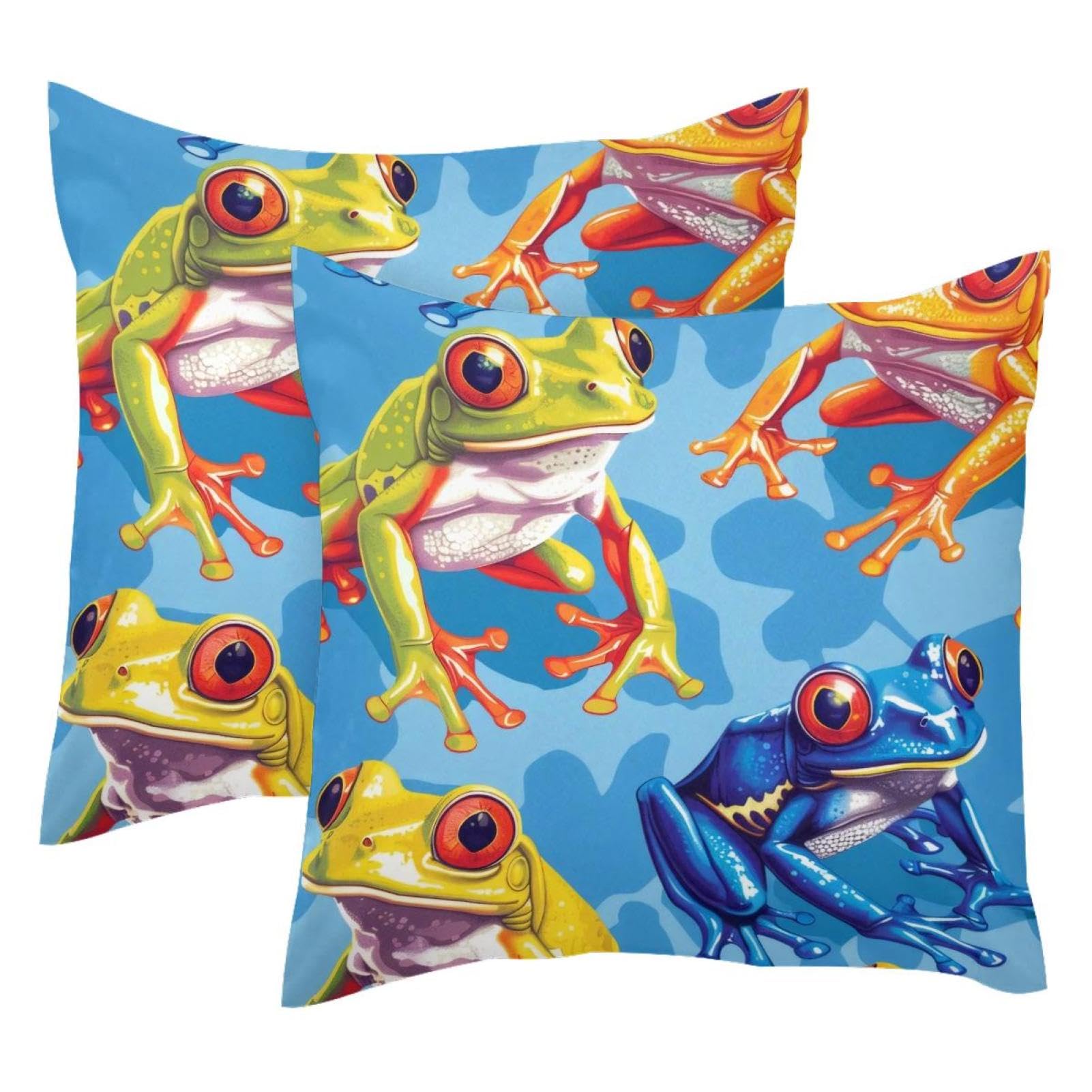 Housses de coussin velours grenouilles colorées 50x50 cm pour décorer