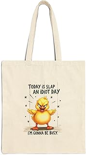 توتي باج - شنطة قماش بيج بسحاب اليوم هو يوم صفع الأغبياء! سأكون مشغولًا – حقيبة تسوق قطنية صديقة للبيئة Funny Canvas Tote Bag – Today is Slap an Idiot Day! I'm Gonna Be Busy With Zipper-760