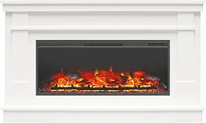 Ameriwood Home Elmcroft Contemporary Wide Mantel with Linear Electric Fireplace, White Finish