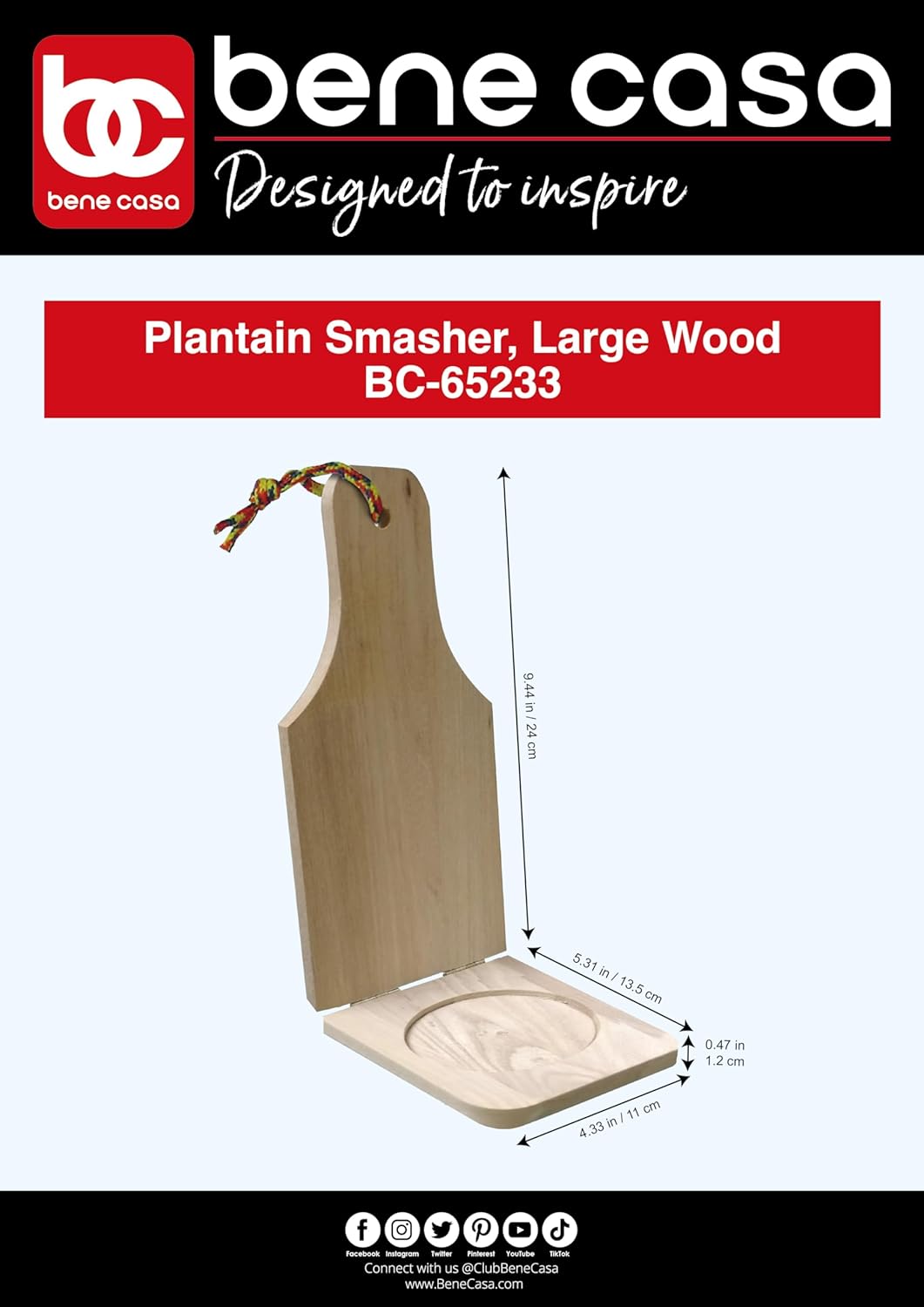 Bene Casa Wood Tostonera for Plantains, Large