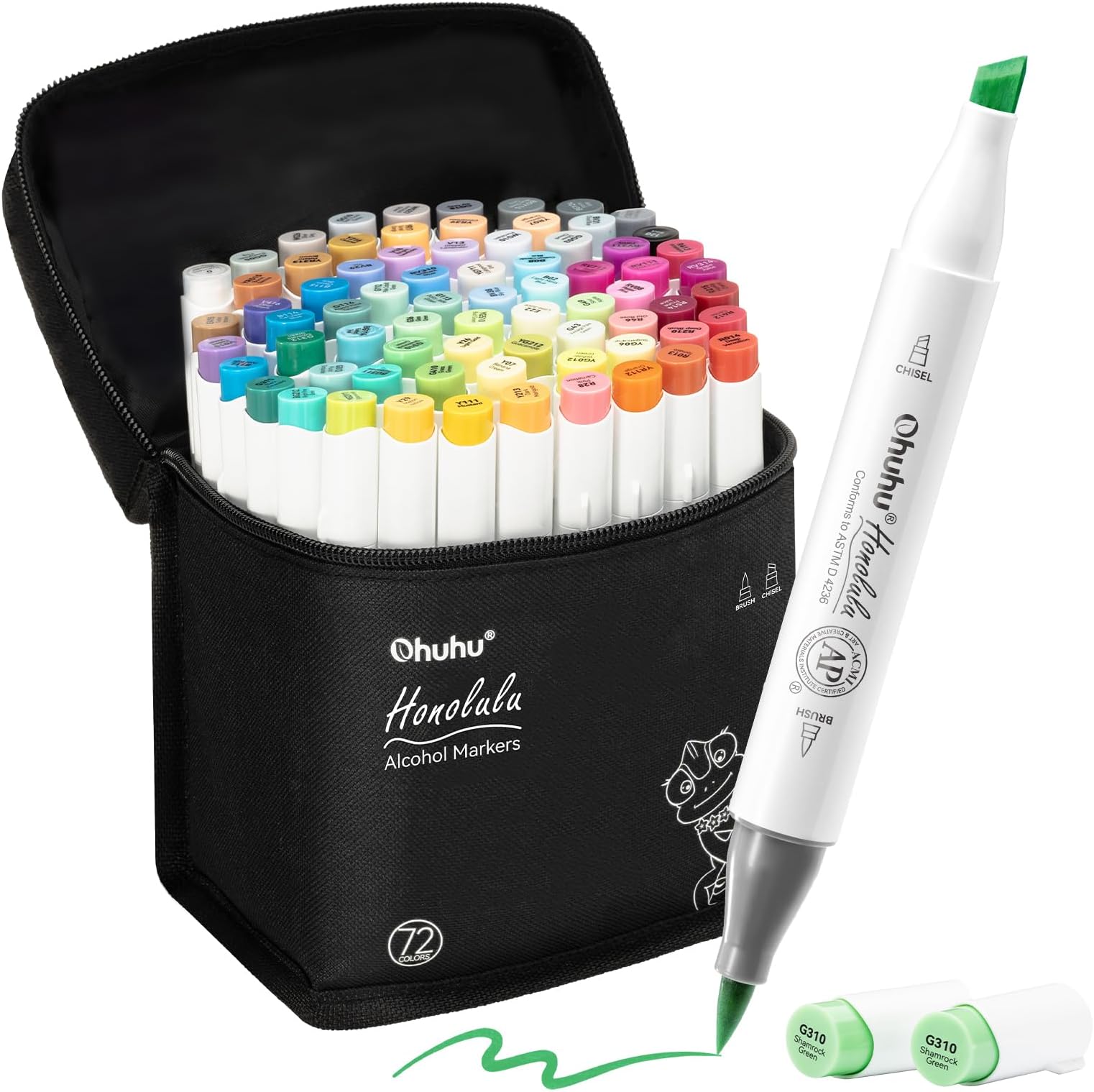 Alcohol Markers Brush Tip - AP Certificated Double Tipped Art Marker Set for Artist Adults Coloring Illustration- 72 Colors - Refillable - Chisel and Brush Dual Tips - Honolulu of Ohuhu Markers