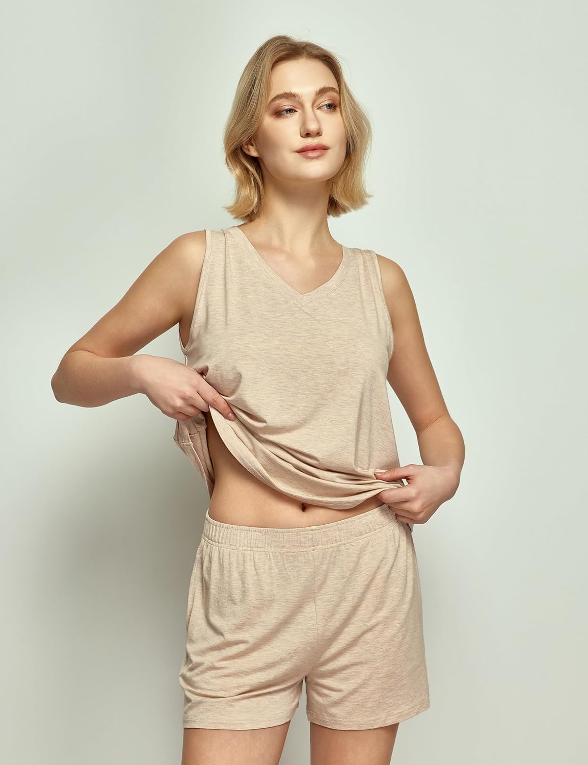 GYS Viscose from Bamboo Pajamas for Women V Neck Tank Top with Shorts Sleep Sets - Image 3