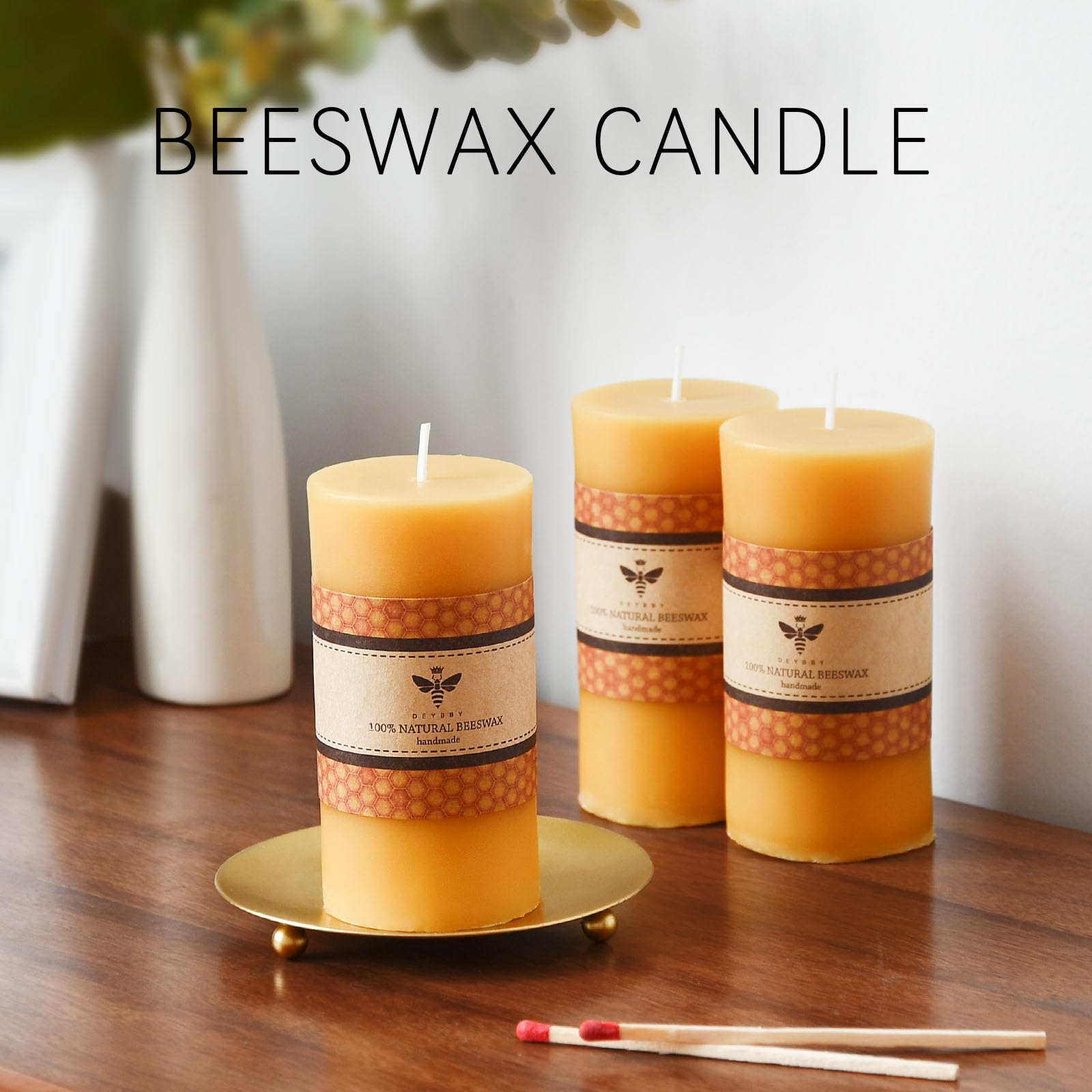 DEYBBY Juego de 12 velas de cera de abeja natural de 4 pulgadas, sin humo, sin goteo, con aroma natural para decoración de habitaciones, fiestas de emergencia, tiempo de combustión de larga duración