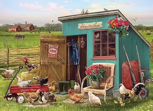 Cobble Hill - Rompecabezas de 1000 piezas, The Happy Hen Hen, póster de muestra incluido
