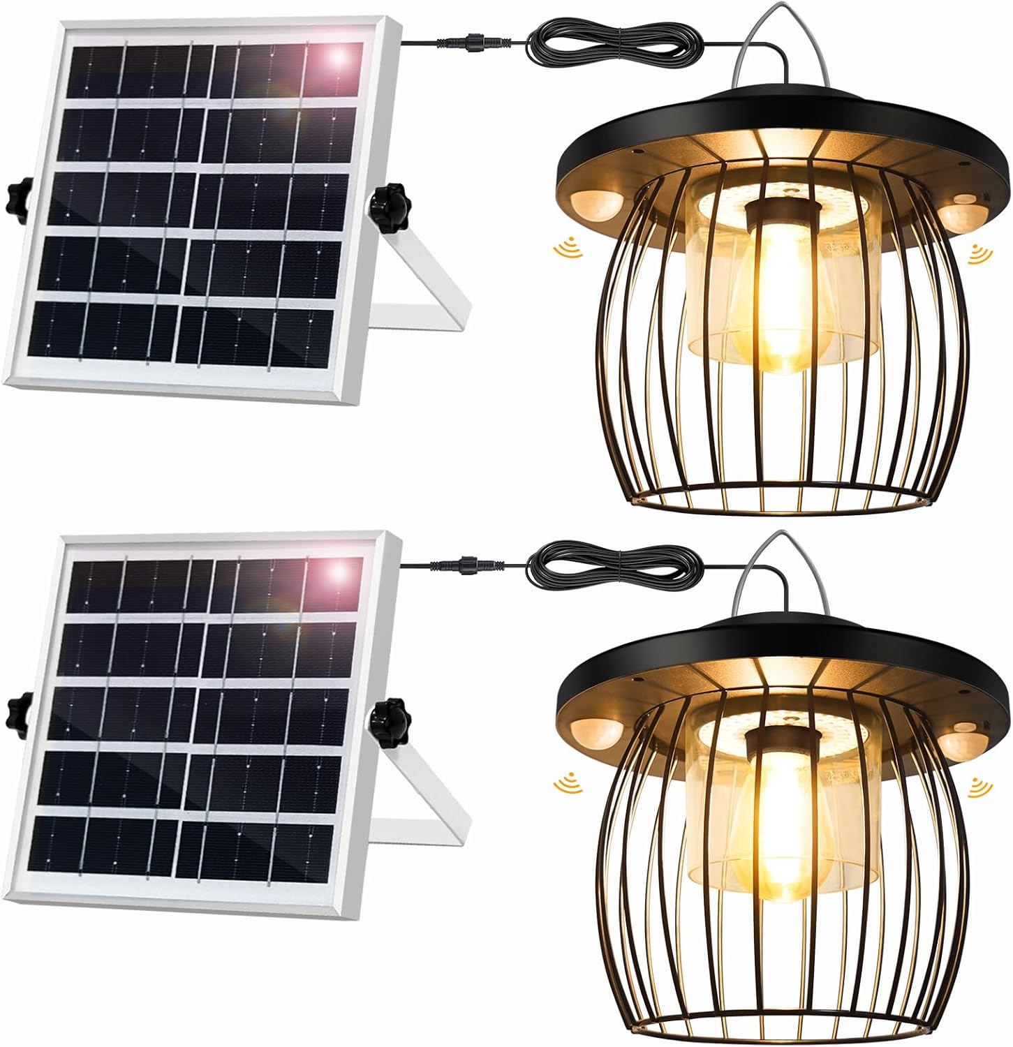 Auzev Shed Light Solar Powered Gazebo Lights Outdoor Solar Hanging Lamps Outside for Porch Barn Chicken Coop Indoor with Remote, Double Motion Sensor, 16.5ft Cord, Dimmable Warm/Cool White, 2 Pack