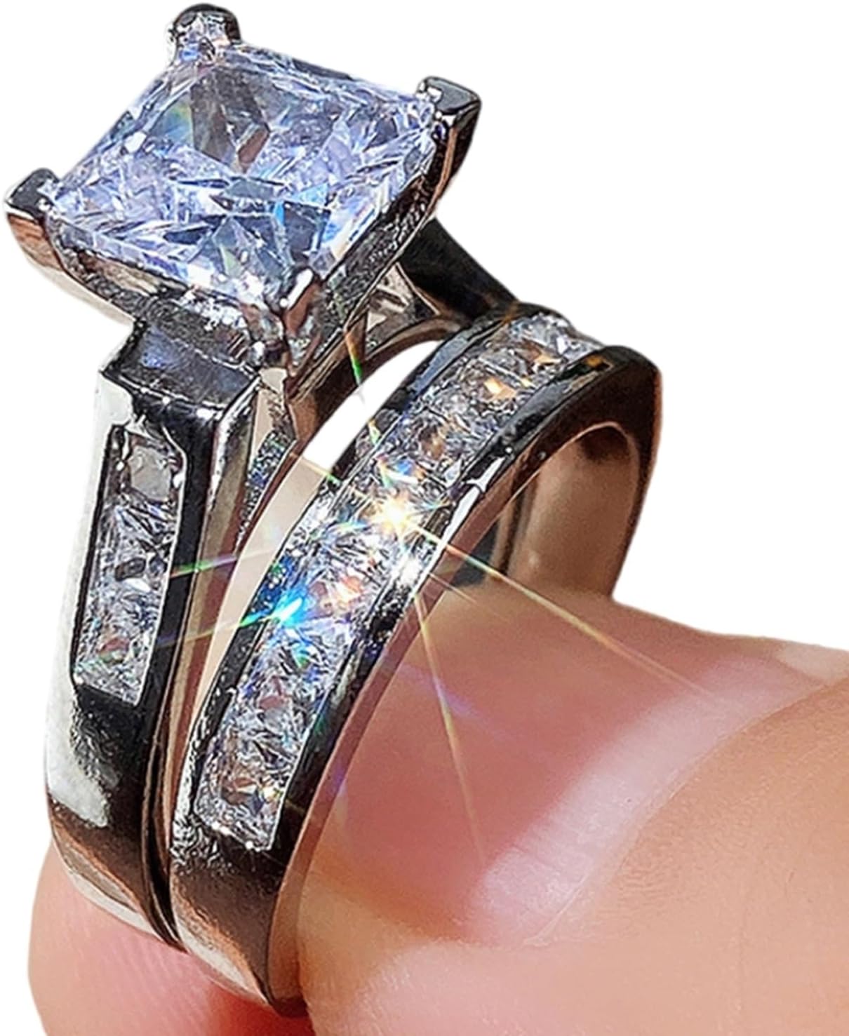 Luxury 925 Sterling Silver AAA Cubic Zirconia Exaggerated rhinestone ring set Bridal ring CZ Full Diamond Engagements Rings Wedding Eternity Wedding Band Rings Jewelry Gift