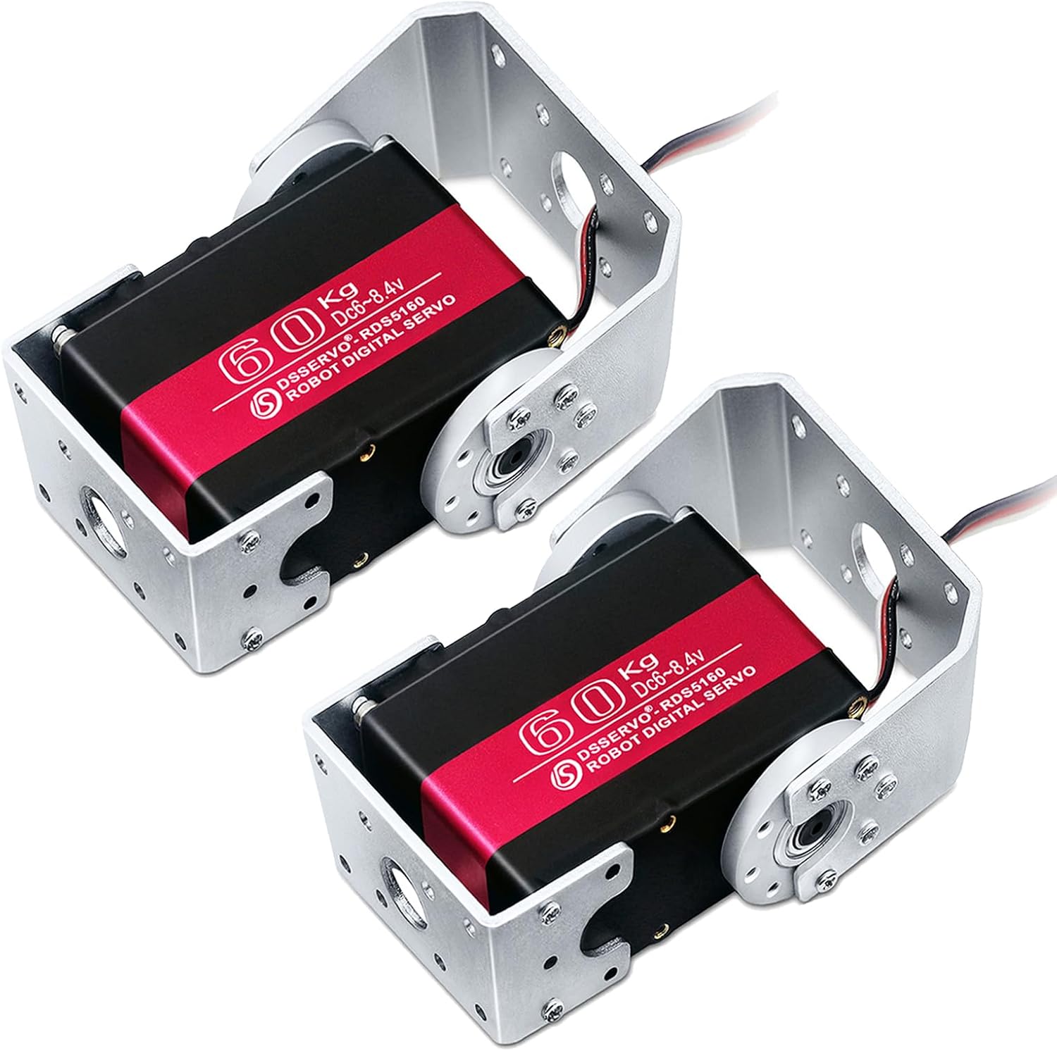 Pack of 2 60KG Robot Servo Motor High Torque Stainless Steel Gear Digital Steering Large Servos with Mount Brackets