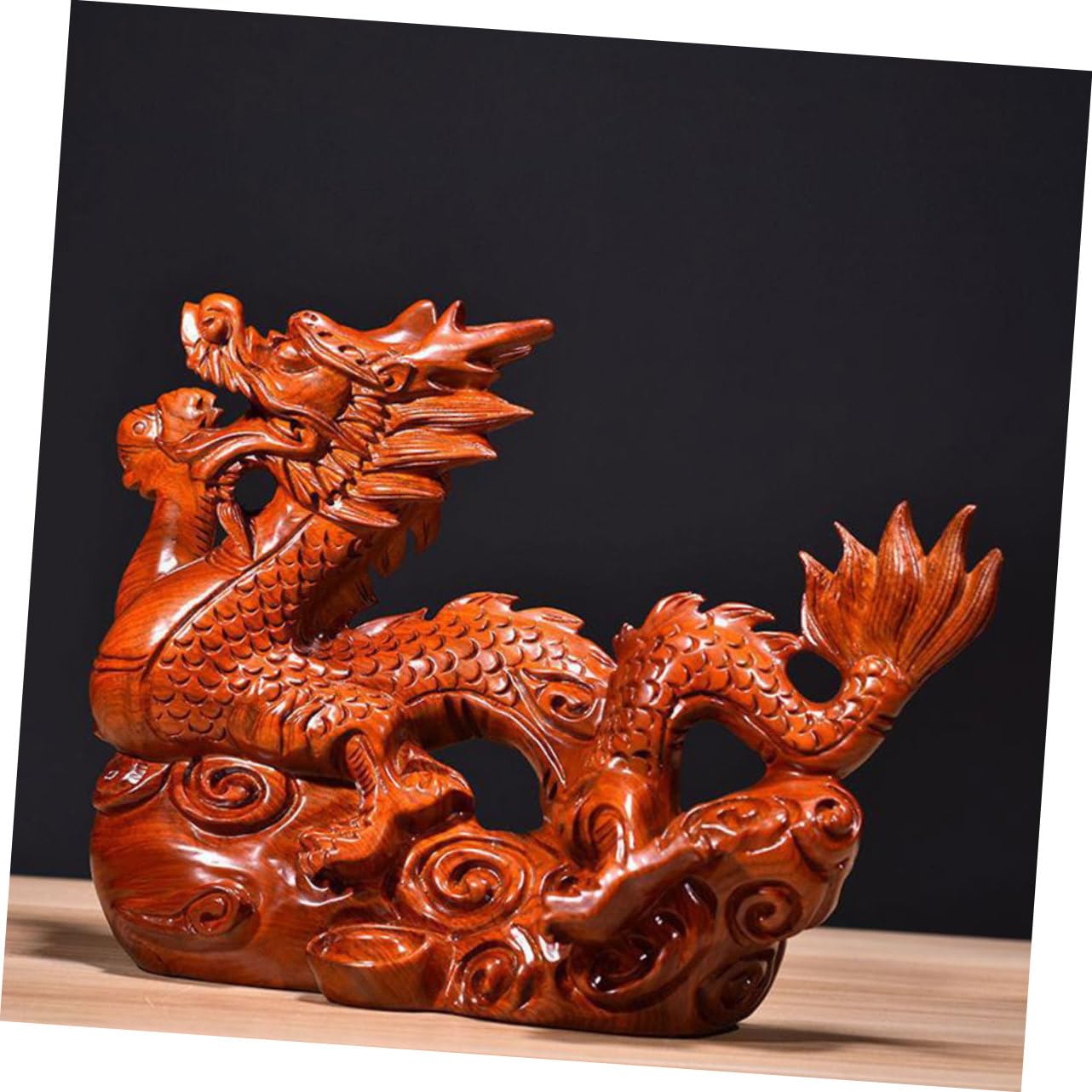 Amazon｜IWOWHERO 木製 彫刻像 花梨木15cm 精巧な龍の装飾品 中国