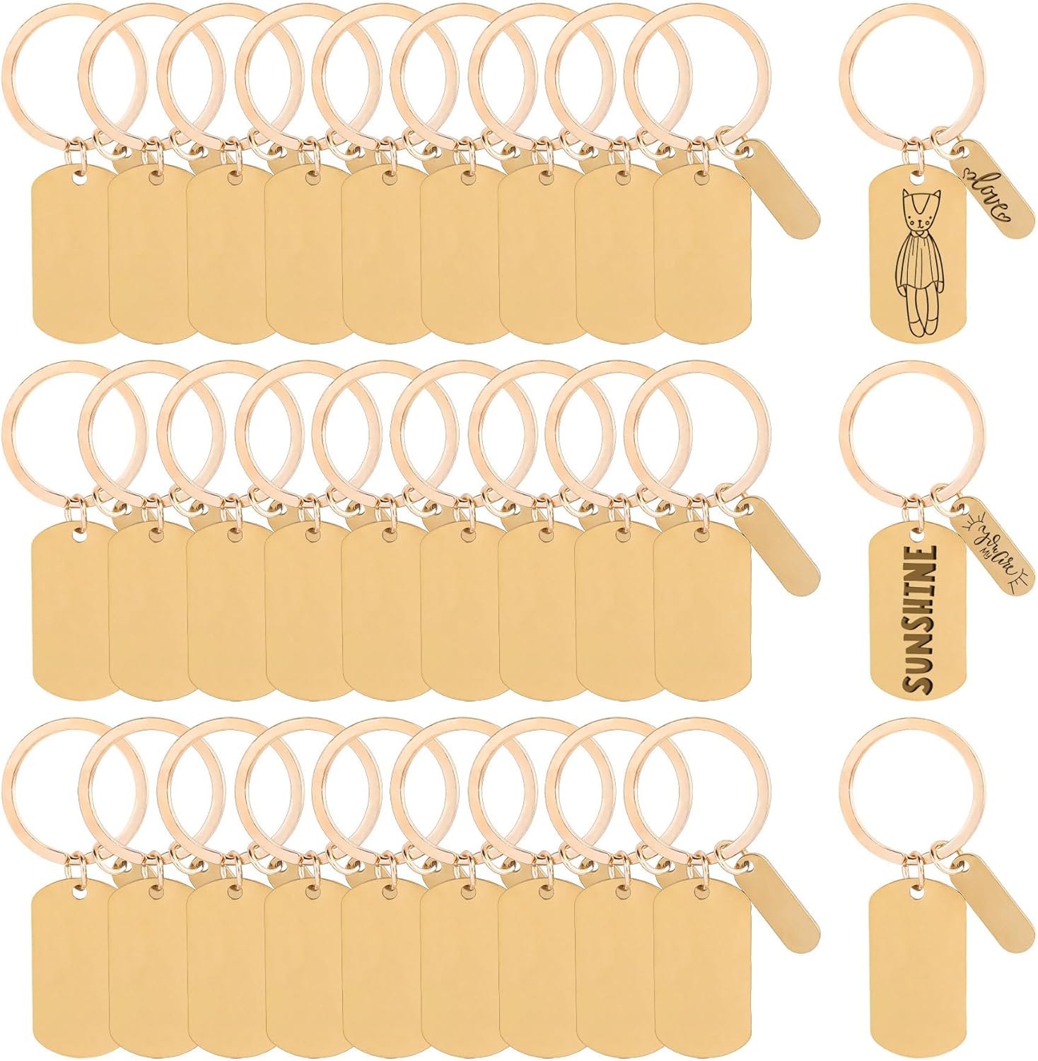 Framendino, 30 Pack Engravable Metal Keychain Stamping Engraving Stainless Steel Blank Key rings for DIY Craft (Gold)