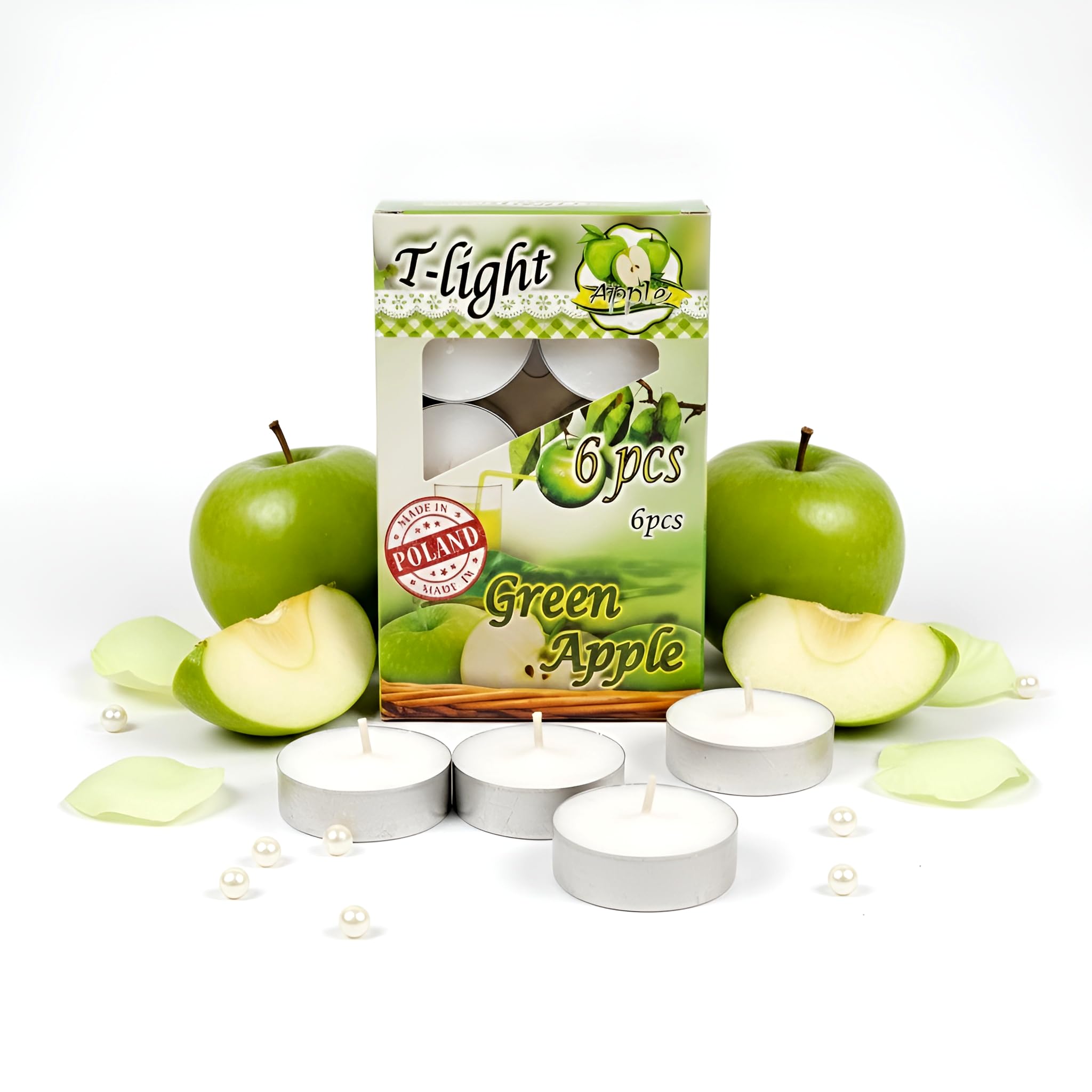 SolaDirect Scented Tea Lights Candles, Pack of 6 Tealights Candles, Decorative Household, Clean Burn, 4 Hours Long Burning Time (Green Apple)