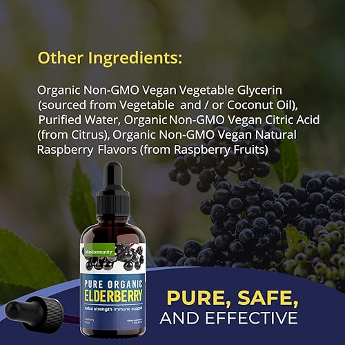 Miniatura 7 de Jarabe de saúco orgánico, suministro para 60 días, gotas líquidas negras para apoyo inmunológico, jarabe de saúco Sambucus  Gotas de extracto