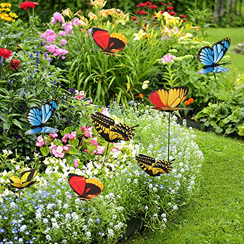 50 Pieces Colorful Garden Butterflies Dragonflies Patio Ornaments on Sticks for Plant Decoration, Outdoor Yard, Garden Decor