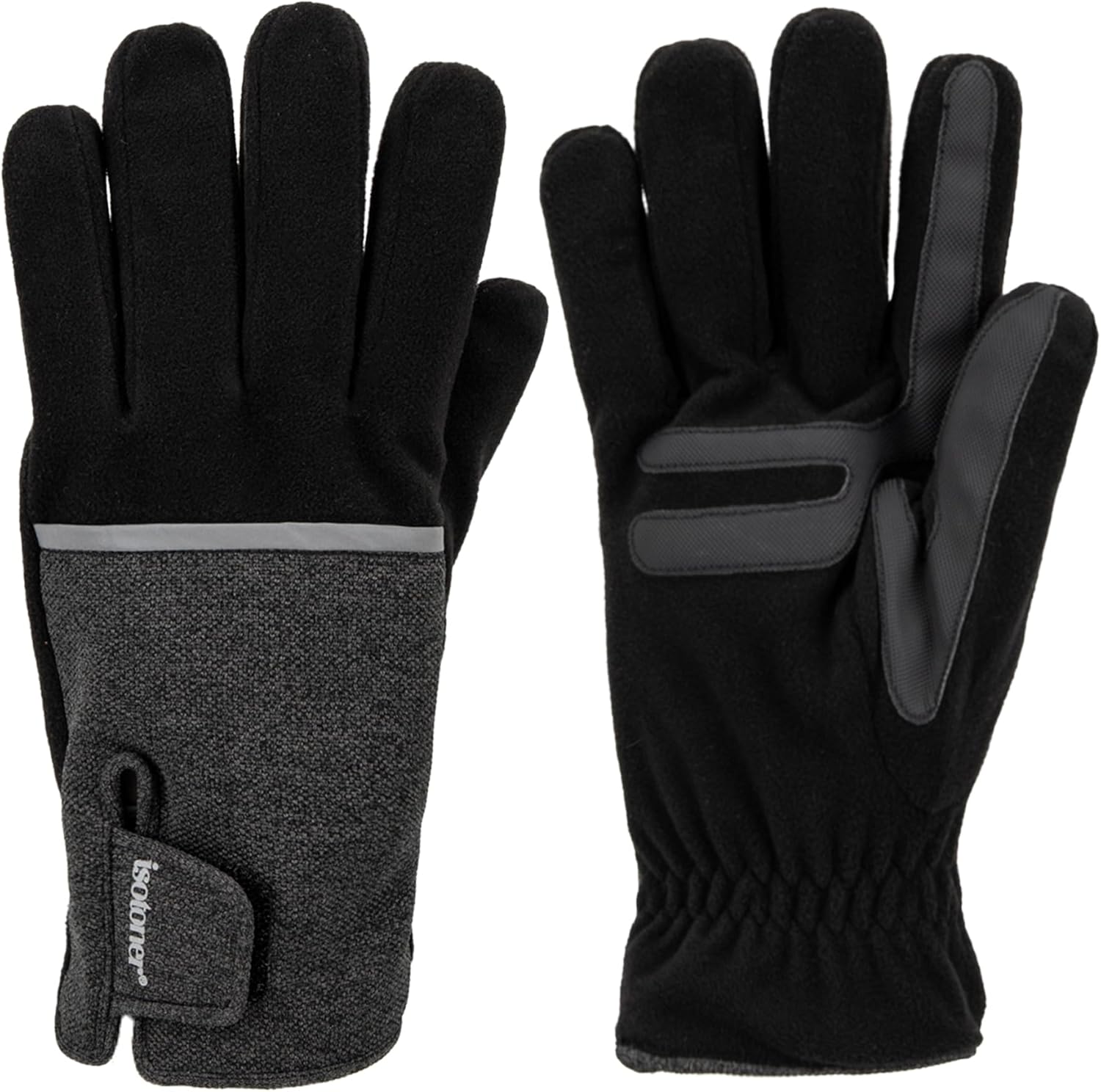 isotoner mens Water Repellent Tech Stretch Touchscreen Gloves With Velcro Closure - Image 5