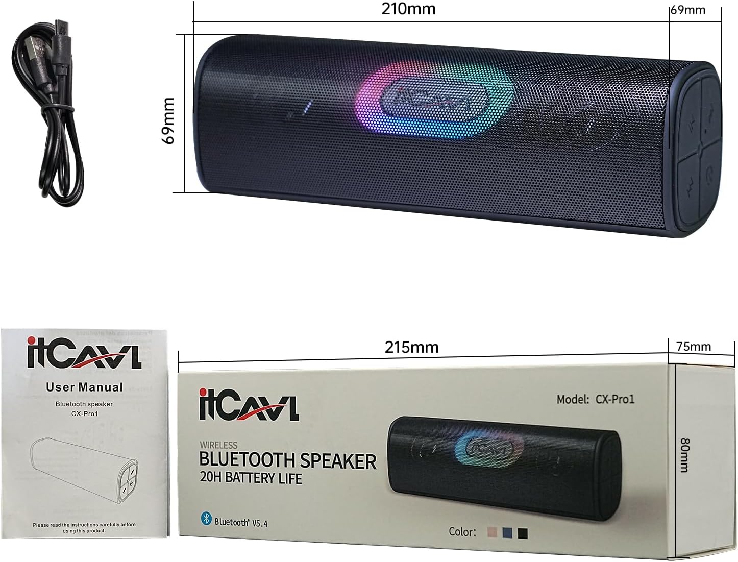 Bluetooth Speaker Wireless, 24w Blue Portable Bluetooth Speaker with TWS Pairing, USB Input, AUX Input, TF Card Slot, 20H Play time, RBG Light, IPX5 Waterproof for Home/Party/Outdoor - Image 9