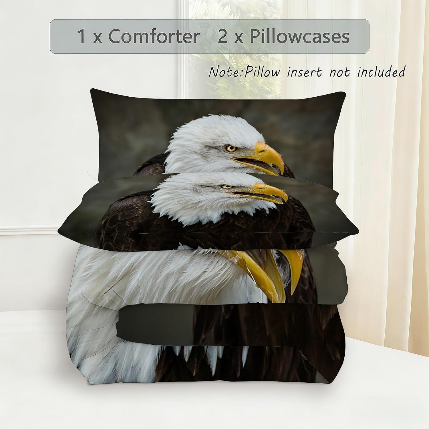 Sea Eagle Twin Comforter Set, Brown Twin Comforter Luxury Soft Microfiber Fluffy Printing Duvet Insert, Quilt with 2 Pillowcases for Kids and Adults YUb2852
