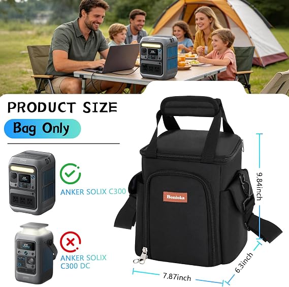 Travel Bag Compatible with Anker SOLIX C300, Portable Power Station, Protective Storage Bag for 288Wh LiFePO4 Battery, Portable Generator Organizer with Pockets & Shoulder Strap for Camping Travel