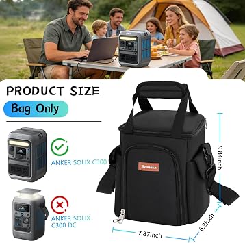 Travel Bag Compatible with Anker SOLIX C300, Portable Power Station, Protective Storage Bag for 288Wh LiFePO4 Battery, Portable Generator Organizer with Pockets & Shoulder Strap for Camping Travel