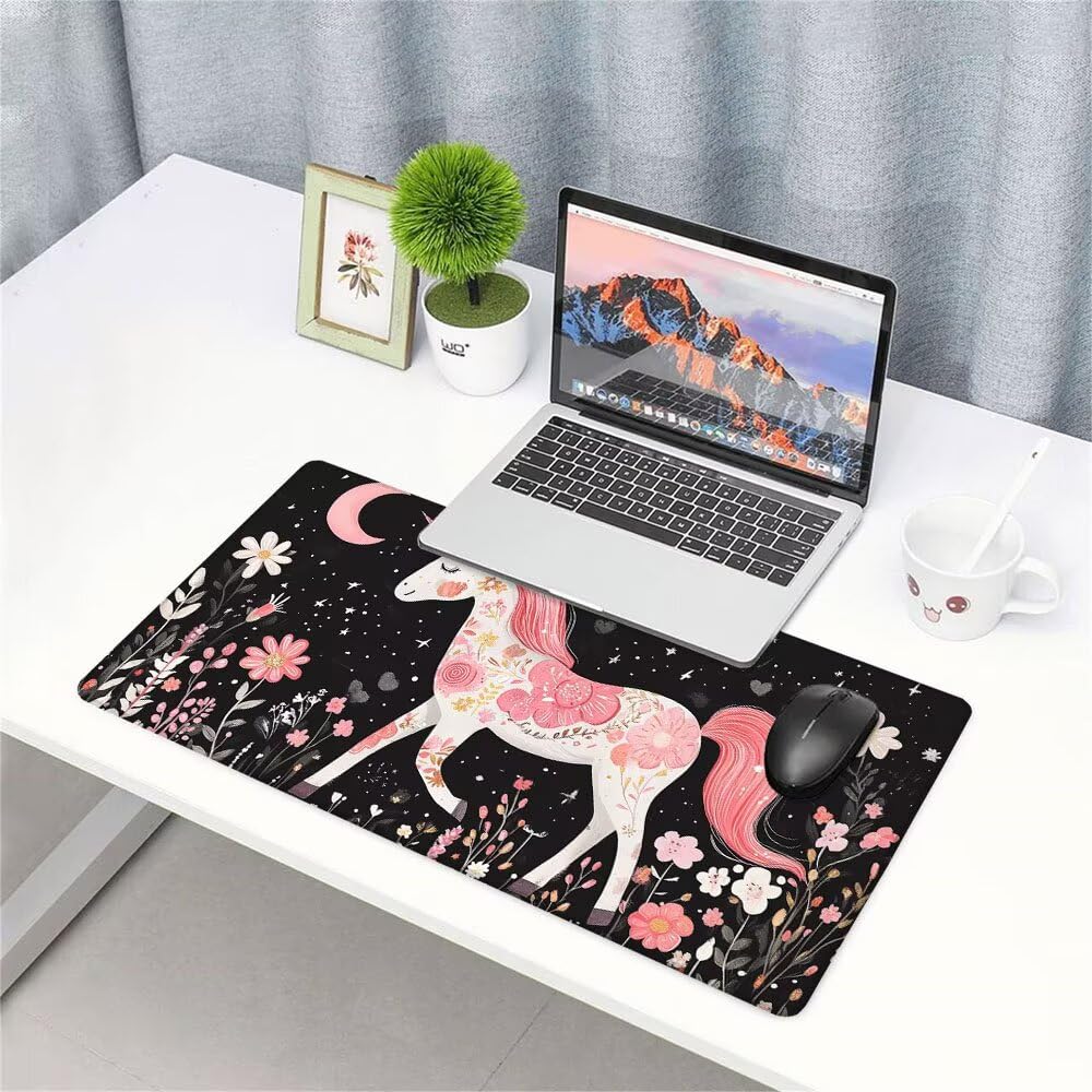 Alfombrilla de Mouse para Juegos, Nero, XXL, Antideslizante, Impermeable, Diseño de Unicorno, Extendido, Grande, 1200x600x3mm, para PC, Laptop, Ufficio, Famiglia d-331