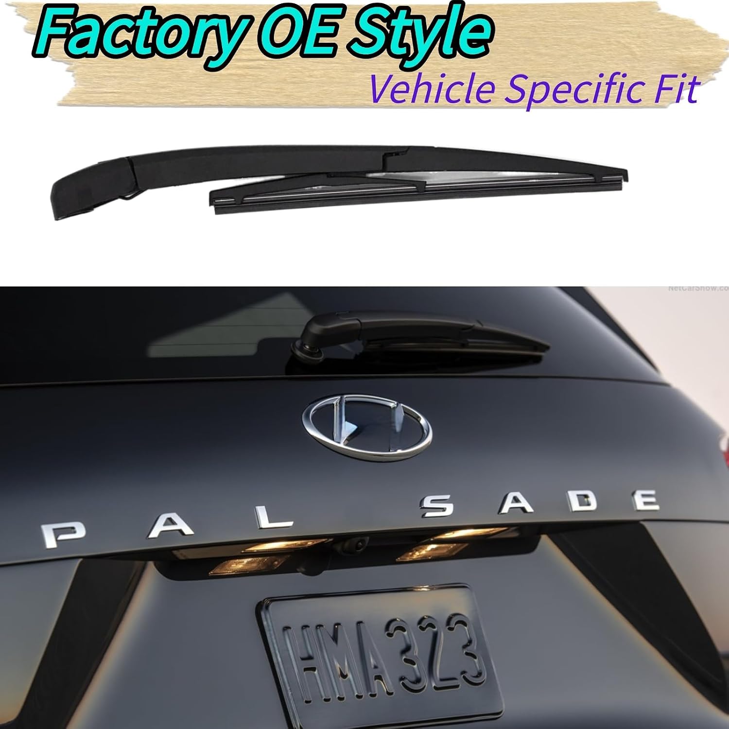 Rear Wiper Blade Arm Replacement for Hyundai Palisade 2020-2025 2024 2023 2022 2021 for Calligraphy Night Edition Limited SE SEL XRT Models All-Weather All Season Rear Back Windshield Wiper Blade Set