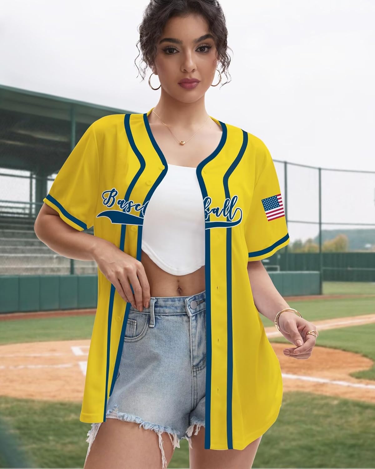 Women Funny Baseball Jersey Baseball Fan Shirt Baseball Mama Graphic Button Down Tops - Image 2