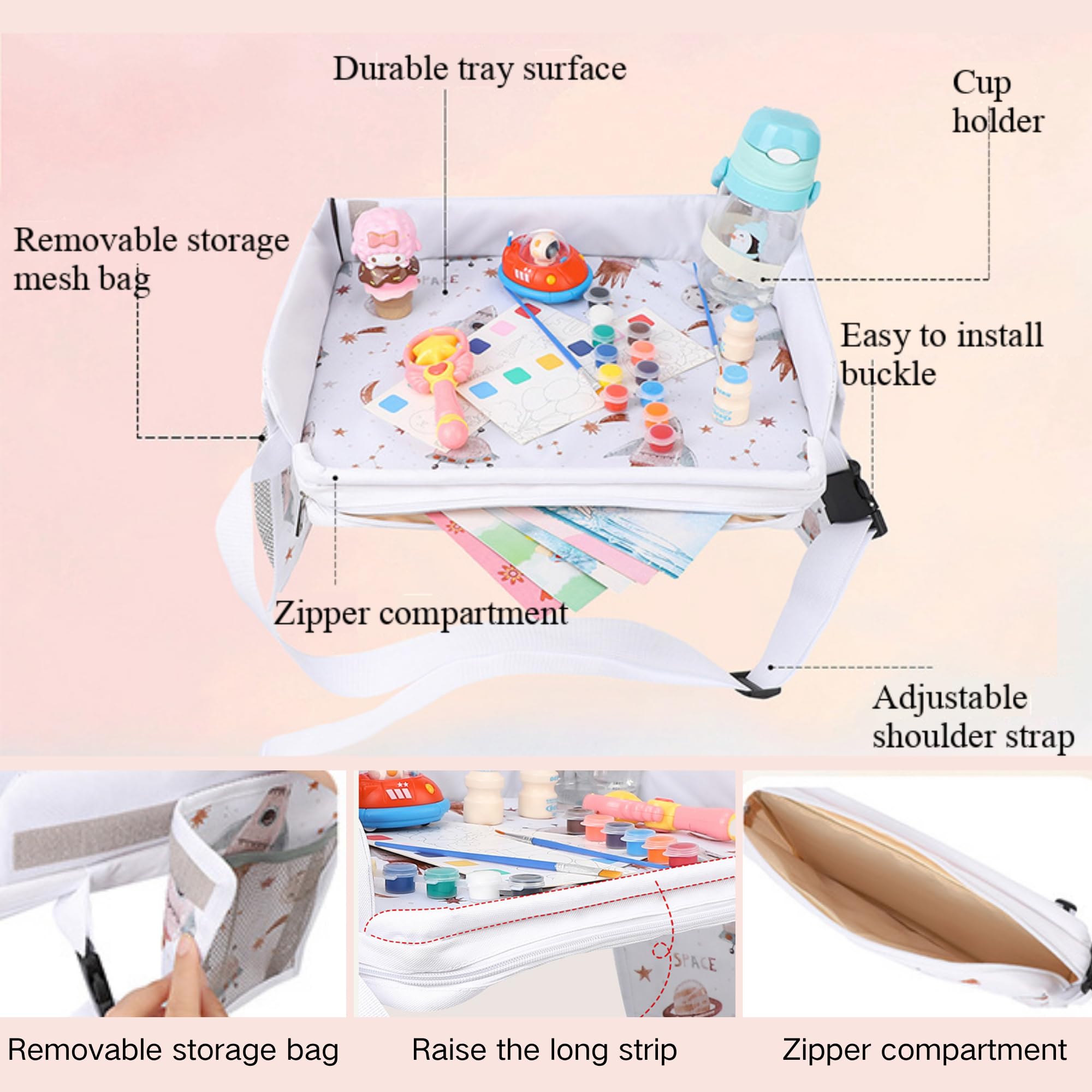 SUQ Bambini Vassoio di Viaggio, Bambini Piccoli Seggiolino Auto Lap Desk, Tavolo Seggiolino per Bambini Lungo Viaggio, Vassoio Attività Multifunzionale per Disegnare, Guardando Tablet, Spuntini