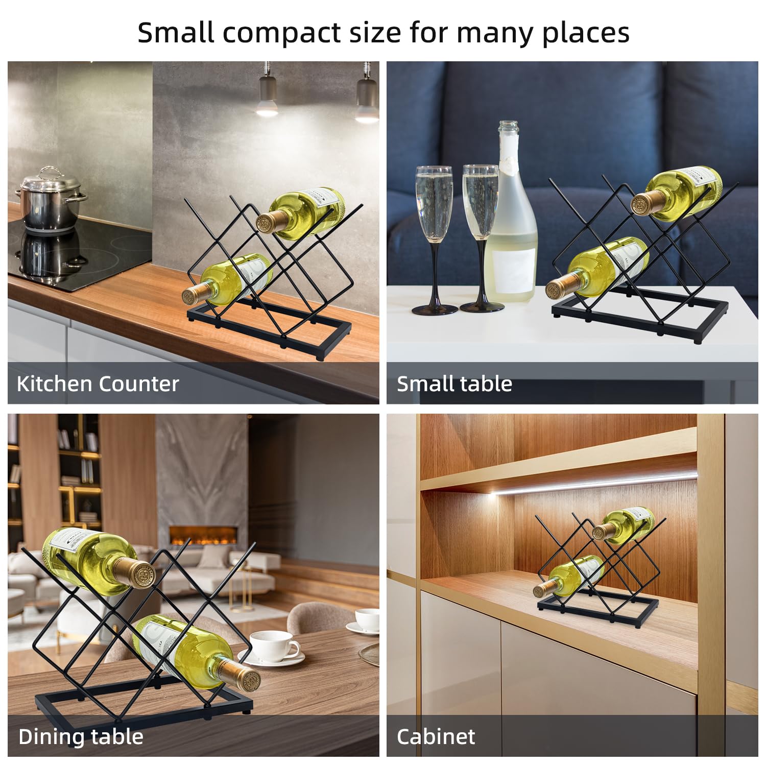 Estantes de vino pequeños para encimera (capacidad de 5 botellas), soporte de metal para botellas de vino, negro moderno para el hogar, cocina, bar, estante de vino de mesa para gabinete, 6