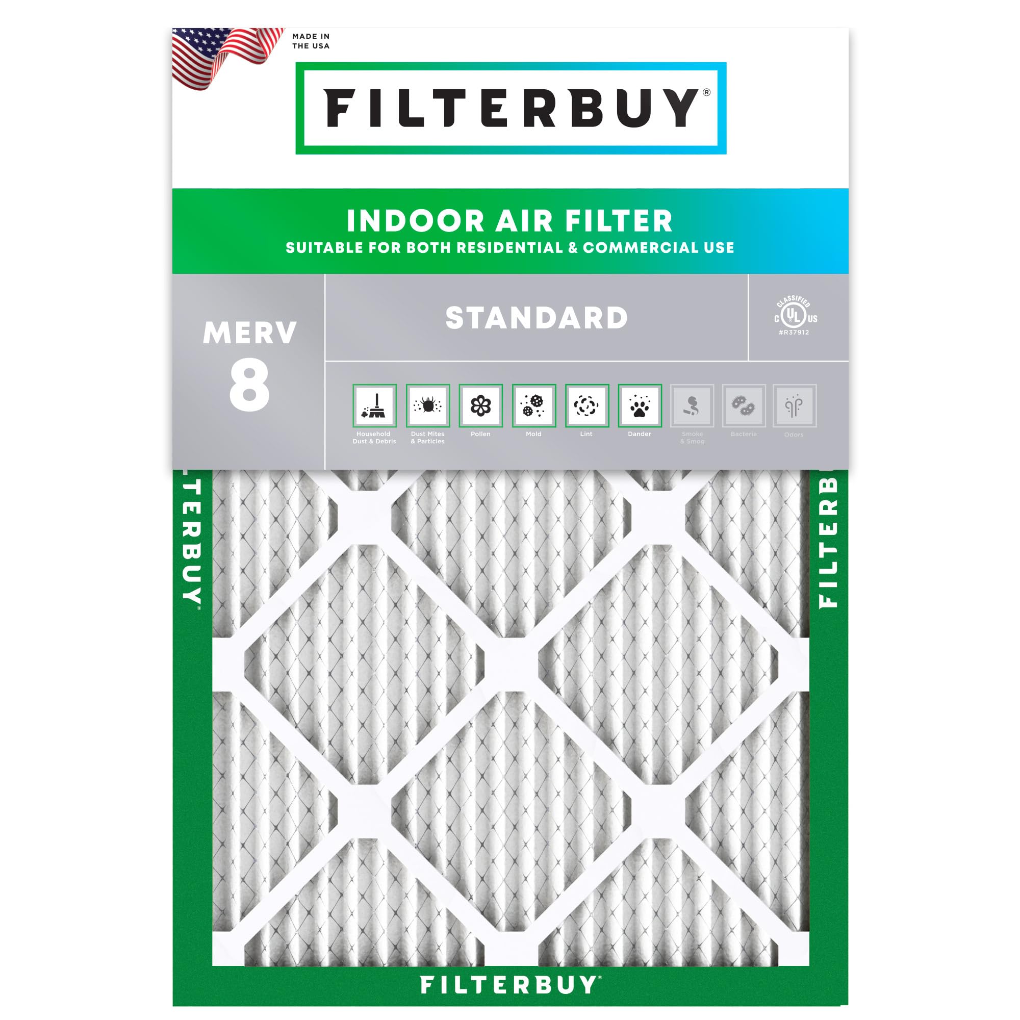 Filterbuy 15x20x1 Air Filter MERV 8 Dust Defense (1-Pack), Pleated HVAC AC Furnace Air Filters Replacement (Actual Size: 14.50 x 19.50 x 0.75 Inches)