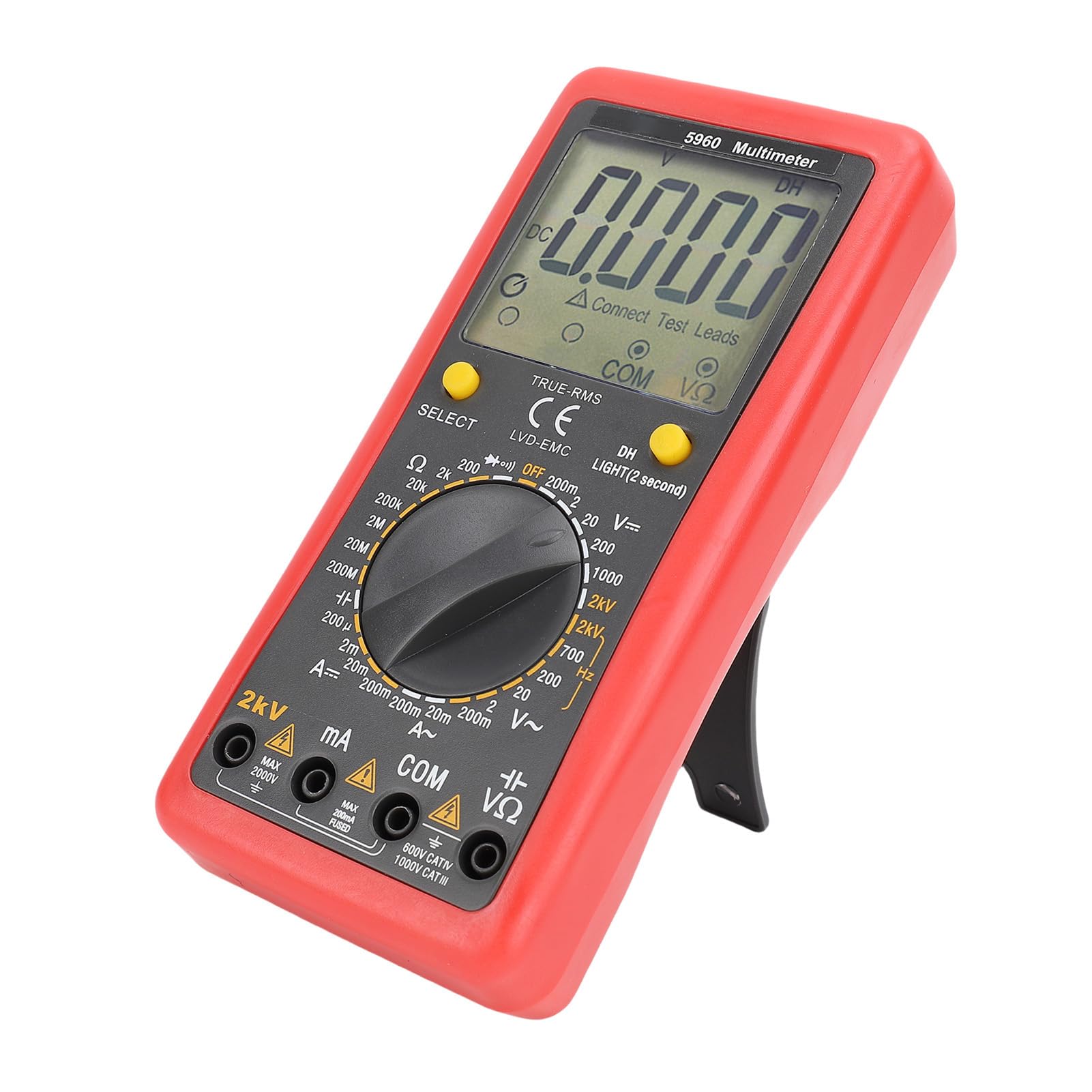 YWBL-WH Multímetro Digital, Multímetro de Bolsillo ABS Medidor de Corriente de Voltaje 2000V 200mA 20MOhm, Retroiluminación LCD HD Retención de Datos Soporte Retráctil para Electricistas Técnicos