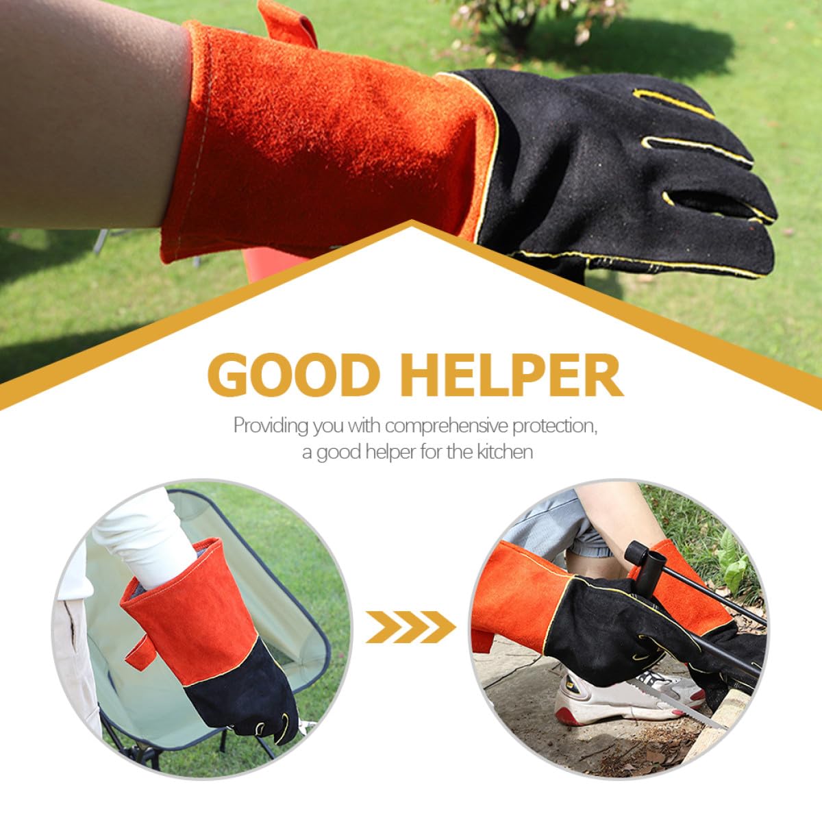 Tofficu Hitzebeständige Grillhandschuhe aus Leder mit Fünf Finger Design rutschfest und Umfassender Schutz für Küche und Outdoor Camping