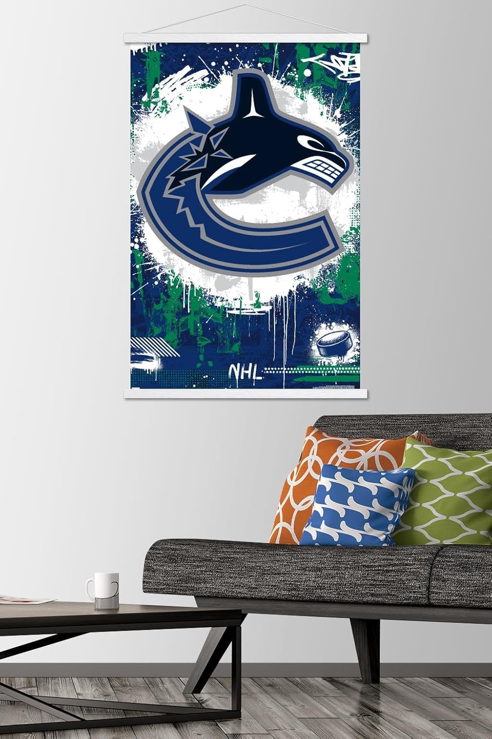 Trends International NHL Vancouver Canucks - Maximalist Logo 23 Wall Poster, 22.37" x 34.00", Premium Print and White Hanger Bundle