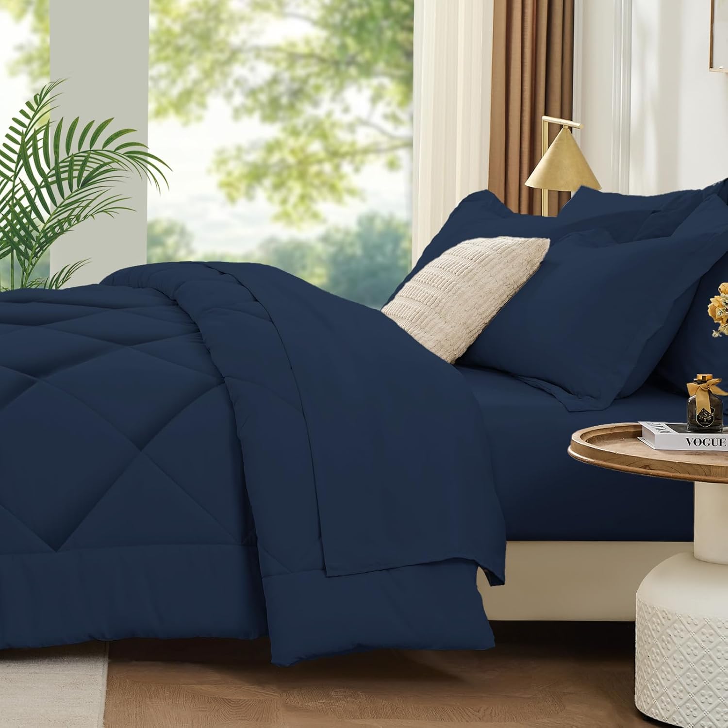 FUANNA 7 Pieces King Size Comforter Set, All Season Bed in a Bag King Size, Luxury Soft Bedding Sets with Comforter, Flat Sheet, Fitted Sheet, Pillowcases & Pillow Shams, Navy Blue - Image 7