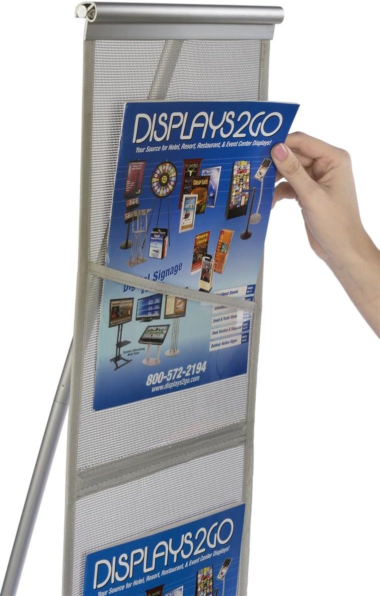 Displays2go Magazine Holder – Brochure & Flyer Display Stand, Literature Rack for Trade Shows, Office & Home – Holds Up to 8.5" x 11" Documents & Books (4 Pocket)