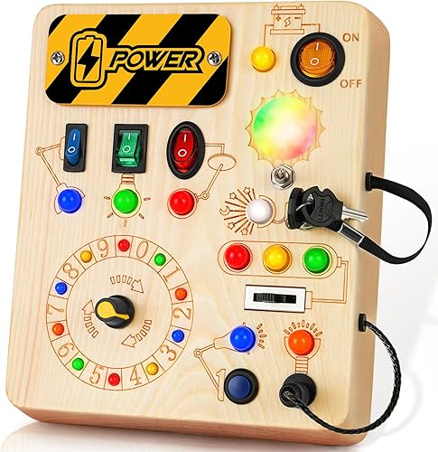 Tablero de actividades, juguetes Montessori para niños de 1 año o más, tablero de actividades con 13 luces LED, juguete educativo de viaje de madera