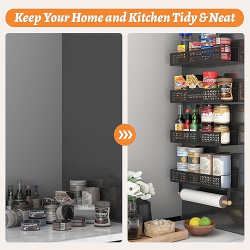 Miniatura 3 de Magnetic Spice Rack for Refrigerator, 4 Pack Magnetic Spice Rack Organizer with 2 Paper Towel Holders, Metal Spice Rack for Fridge, Microwave,