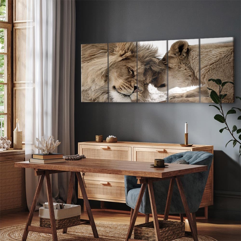 murando - Cuadro en Lienzo León 5 piezas - Impresión en material tejido no tejido cuadros decoracion salon modernos lienzos decorativos dormitorios - Naturaleza Animal Paisaje