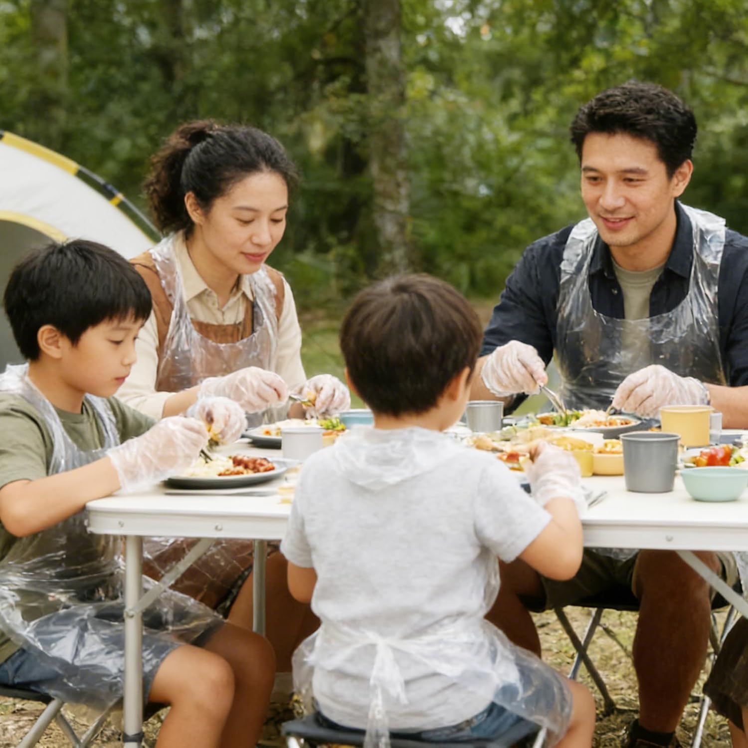 Disposable Aprons Glove Adults&Kids Set,140pcs With Parchment Paper,Food Service Waterproof Oil-Proof Pe Plastic Sleeves Bibs&Gloves Protective Kit For Family Outdoor Picnic Camping Backyard BBQ image 4