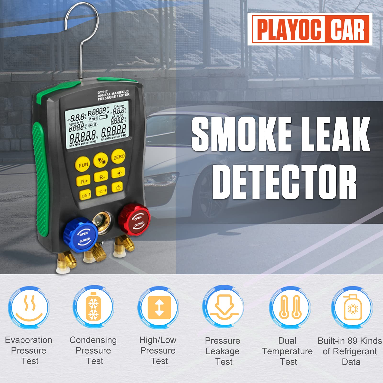 Kit di manometro digitale per la refrigerazione PLAYOCCAR per HVAC,set di testatore di diagnostica di vuoto, pressione e temperatura per il test e la manutenzione di climatizzatori e frigoriferi