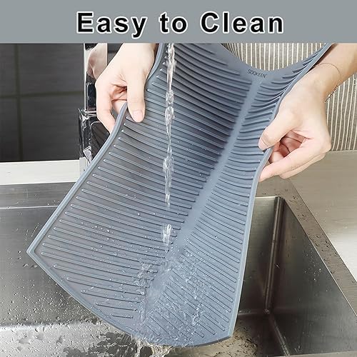 Miniatura 7 de SOQKEEN Tapete de secado de silicona de 17 x 13 pulgadas, tapete escurridor de platos con ranuras, antideslizante, resistente al calor, tapete de