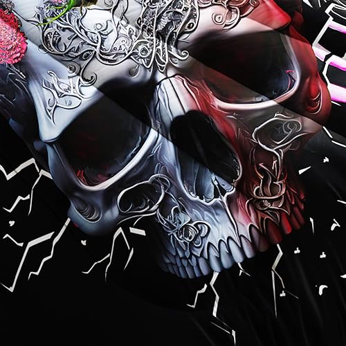 Miniatura 3 de AILONEN Juego de edredón de calavera de azúcar, juego de ropa de cama de calavera en 3D para niños y niñas, diseño de esqueleto de niebla, rosas