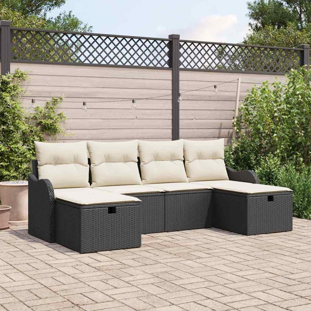 Modułowy polirattan Akacjowe drewno taras ogród 231x117x85 cm Czarny